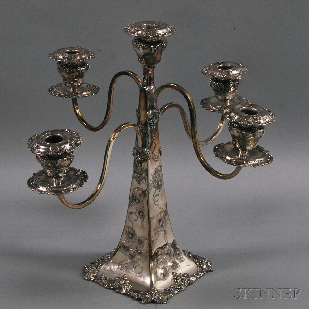 Appraisal: Barbour Silver-plated Five-light Candelabra with overall cast and engraved grapevine