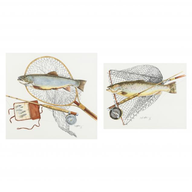 Appraisal: BILL ELLIOTT AMERICAN TWO FLY FISHING STILL LIFES Each a