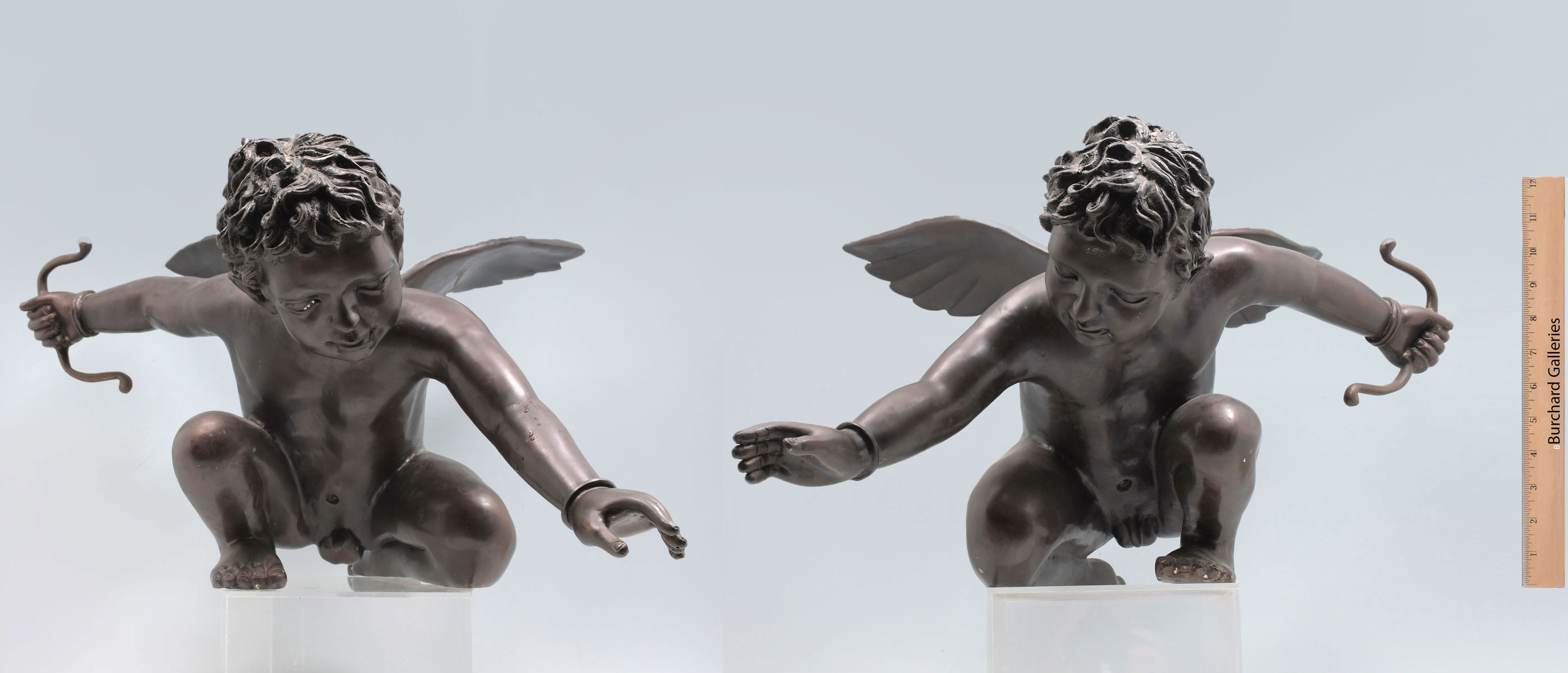 Appraisal: PAIR OF LARGE BRONZE PUTTO ARCHER ANGELS In a Crouched