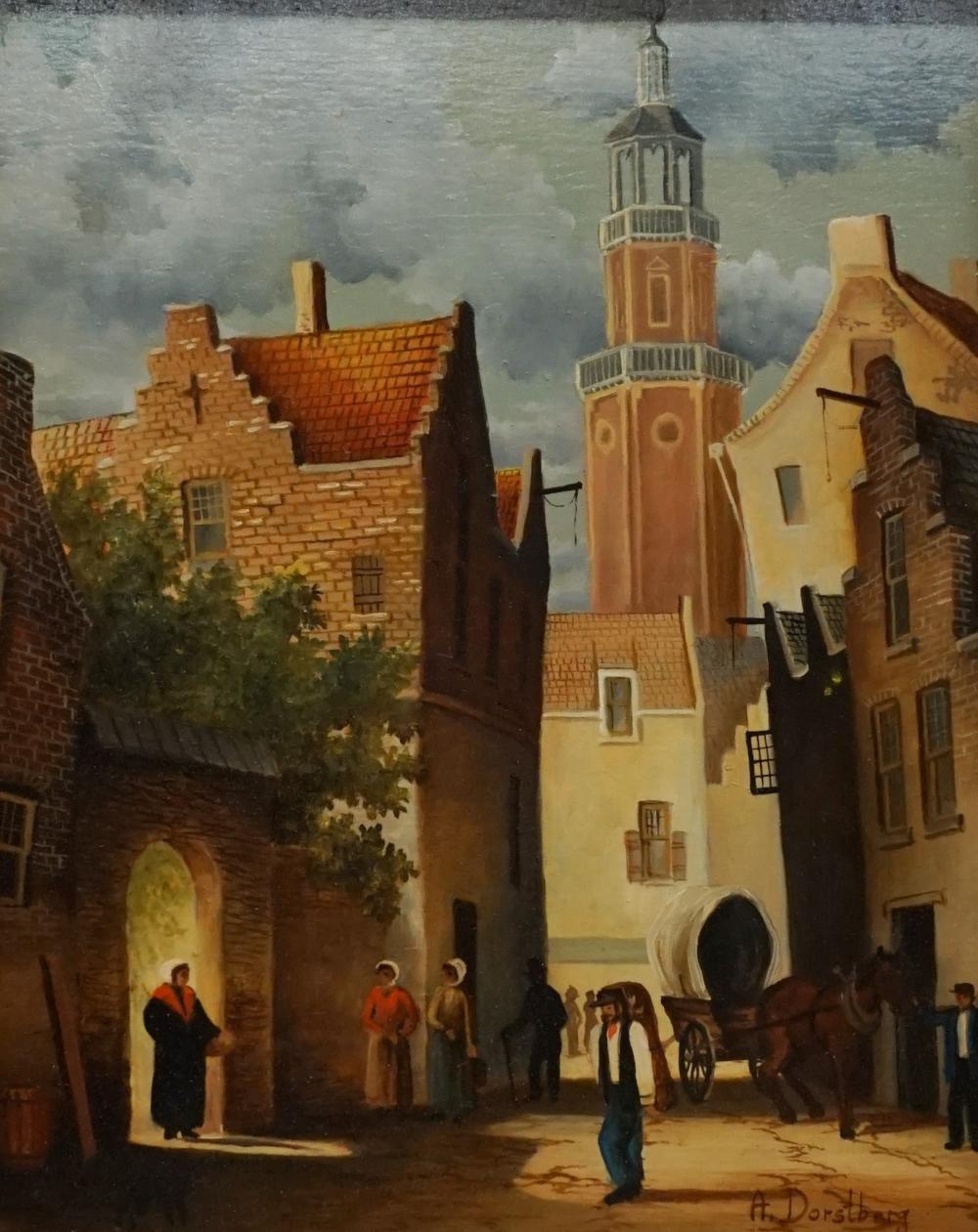 Appraisal: A Dorstberg City Street Scene with Figures Oil on Panel