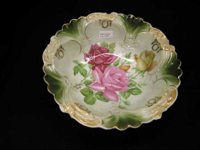 Appraisal: German Victorian Porcelain Master Berry Bowl rose decor