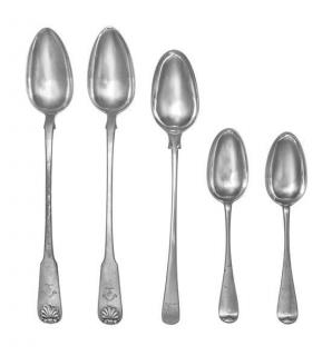 Appraisal: A Group of Five Georgian Silver Serving Spoons Various Makers