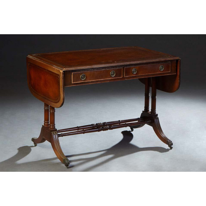 Appraisal: English Carved Mahogany Drop Leaf Sofa Table th c with