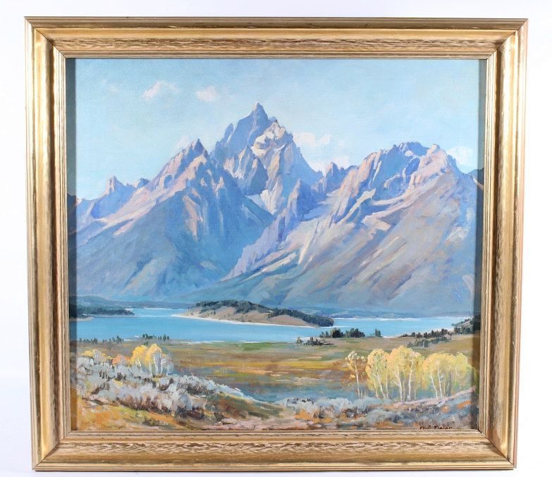 Appraisal: Olaf Moller Oil On Canvas Mountain Landscape This lot includes