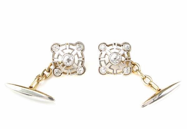 Appraisal: A pair of diamond and two-toned gold cufflinks