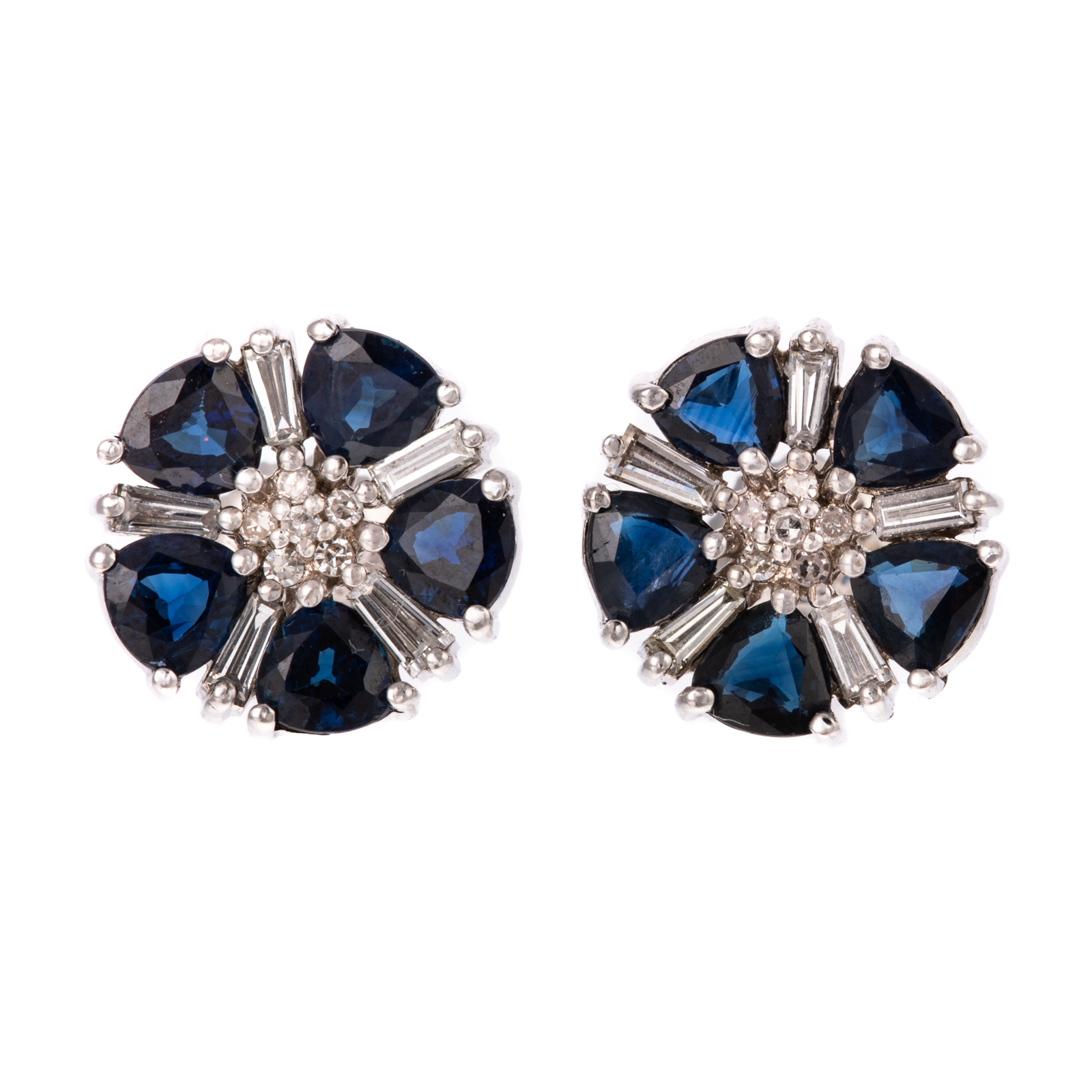 Appraisal: A PAIR OF K FLORAL SAPPHIRE DIAMOND EARRINGS K white