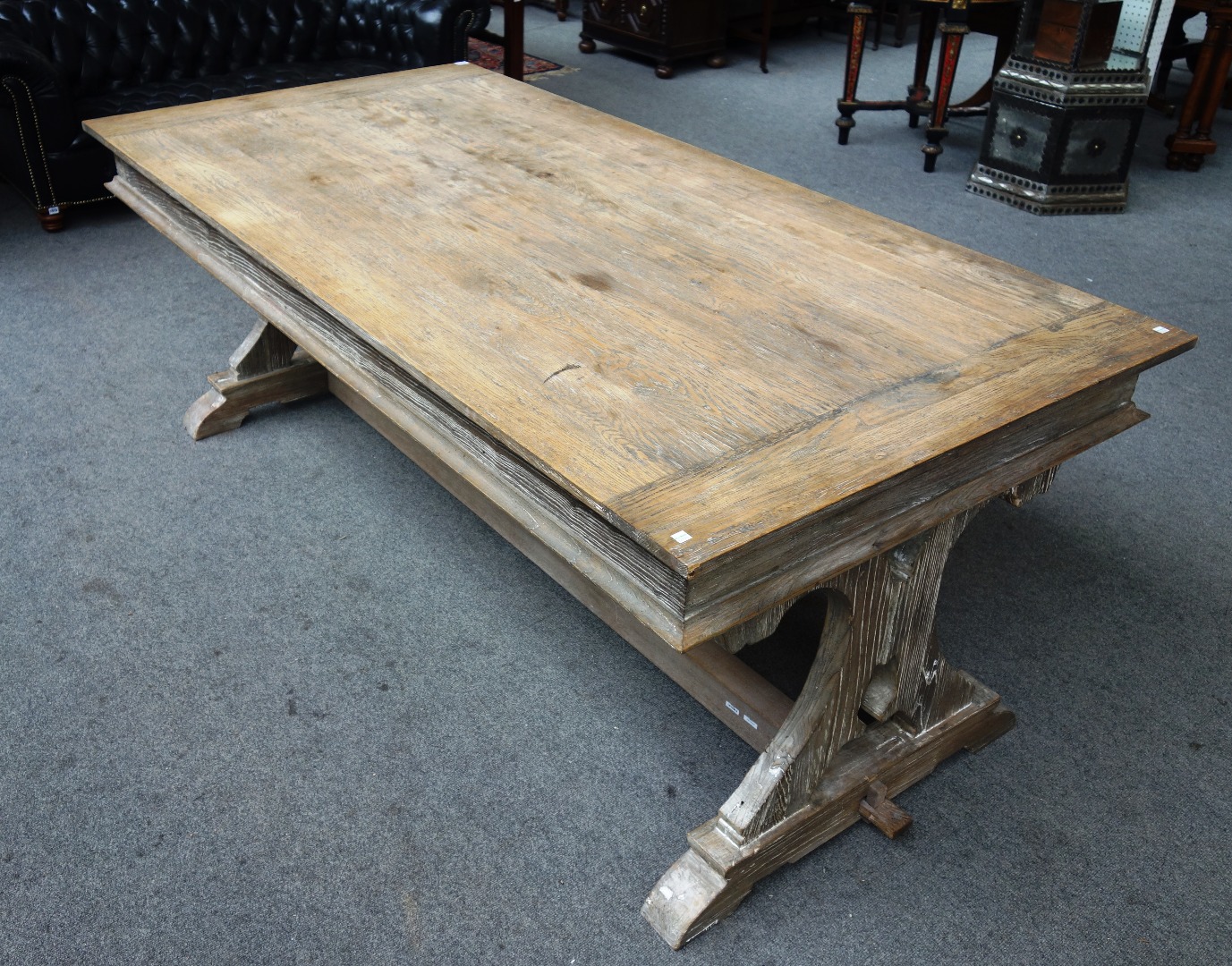 Appraisal: A th century style limed oak refectory table on pierced