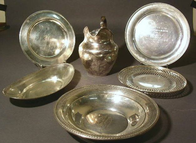 Appraisal: Bag lot of sterling silver bowls plates and a pitcher