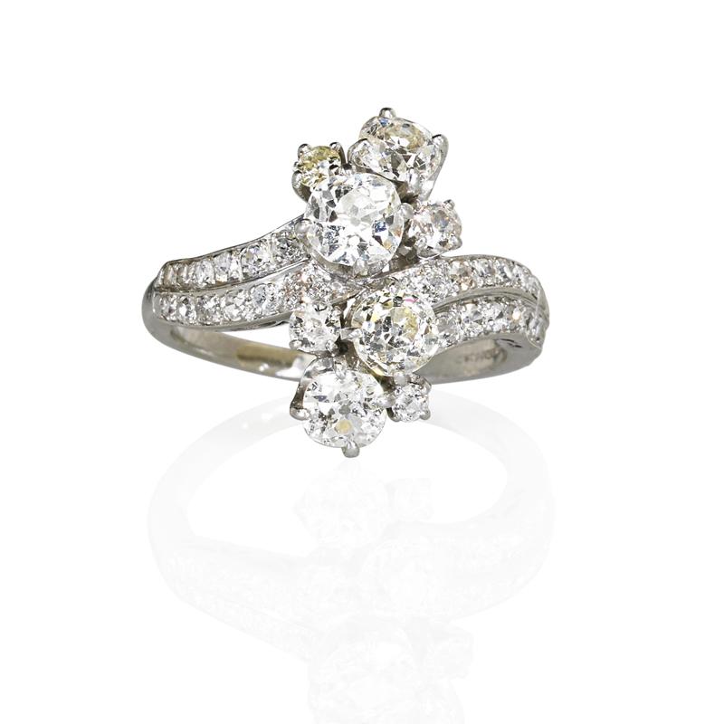 Appraisal: DIAMOND PLATINUM BYPASS CLUSTER RING Cascade of OMC OEC and