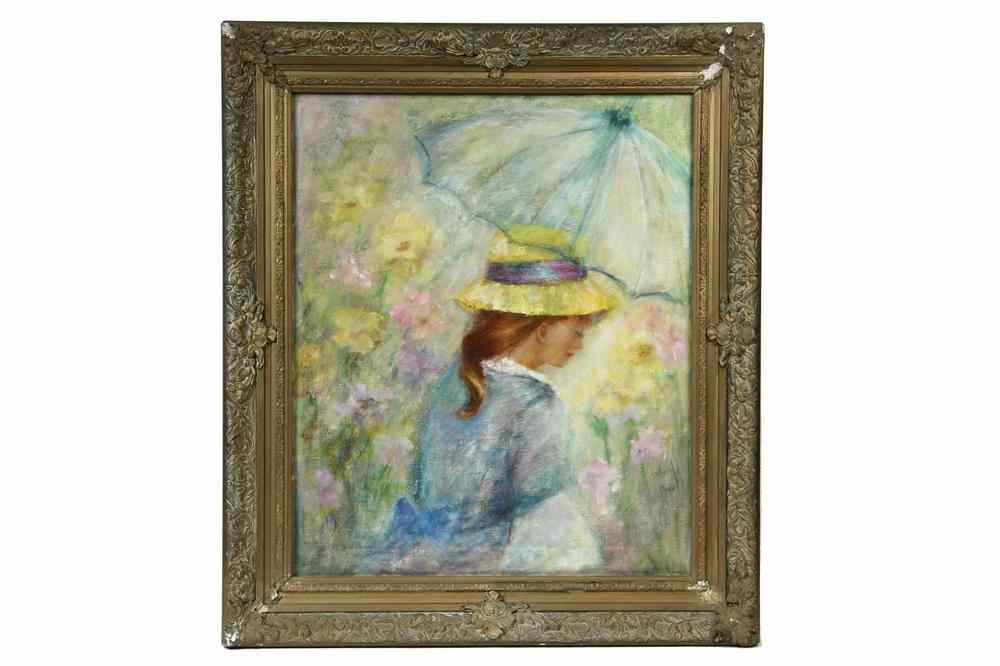 Appraisal: OOC - Girl with Yellow Hat and Sheer Parasol an