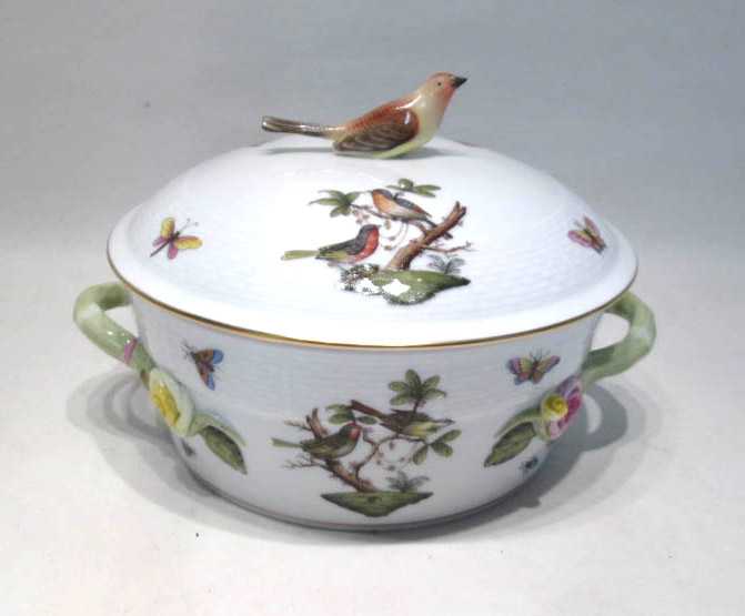 Appraisal: HEREND PORCELAIN LIDDED ROUND VEGETABLE BOWL Rothschild Bird pattern with