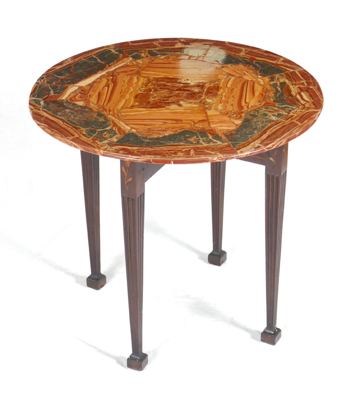 Appraisal: INLAID MAHOGANY MARBLE TOP SIDE TABLE Specimen marble top with