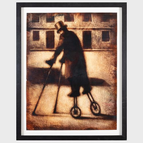 Appraisal: PETER DRAKE B UNTITLED STILT WALKER Oil on sanded paper