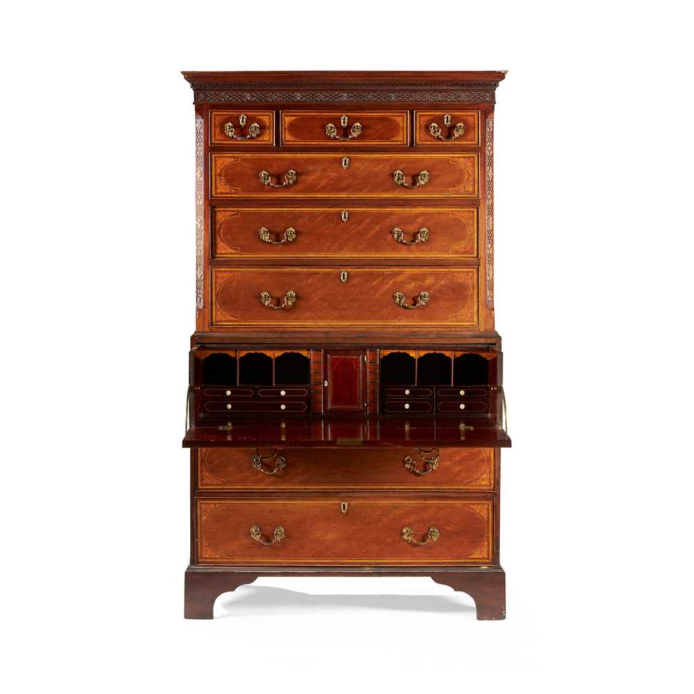 Appraisal: GEORGE III MAHOGANY AND INLAY SECRETAIRE CHEST-ON-CHEST TH CENTURY THE