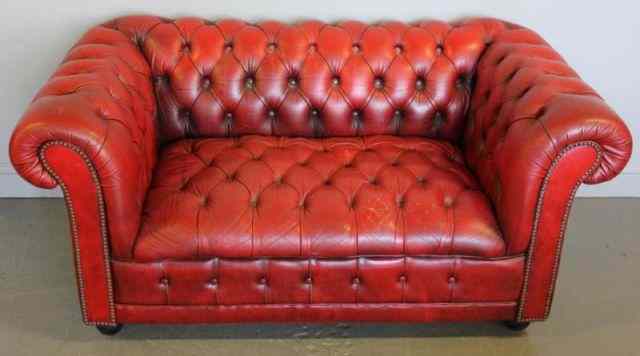 Appraisal: Red Leather Chesterfield Sofa From a New Milford CT location