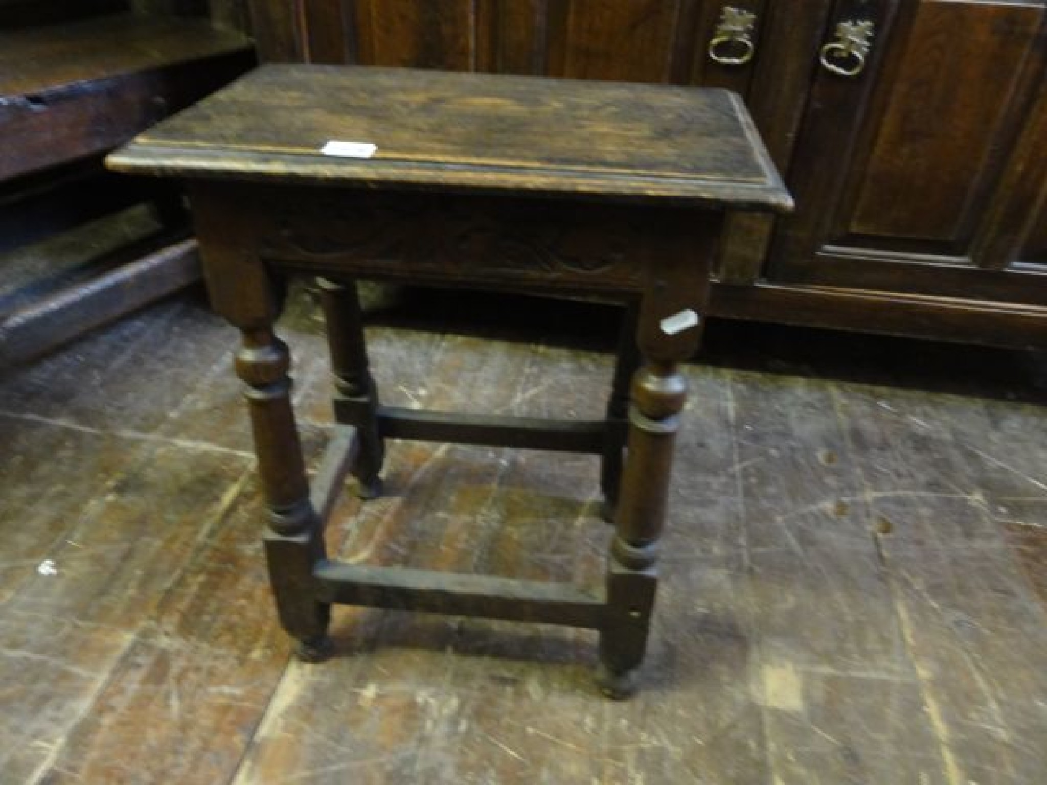 Appraisal: An antique oak joint stool the rectangular moulded top possibly