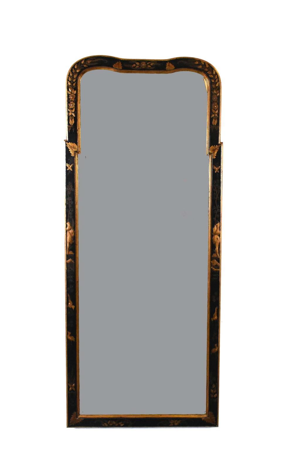 Appraisal: QUEEN ANNE STYLE PARCEL GILT BLACK JAPANNED MIRRORWith a Colonial