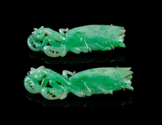 Appraisal: Sale Lot A Pair of Chinese Silver and Jadeite Brooches