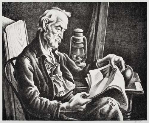 Appraisal: THOMAS HART BENTON Old Man Reading Lithograph x mm x