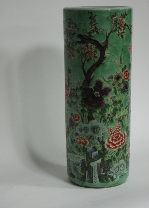 Appraisal: A Chinese green glazed cylindrical umbrella stand cm high and