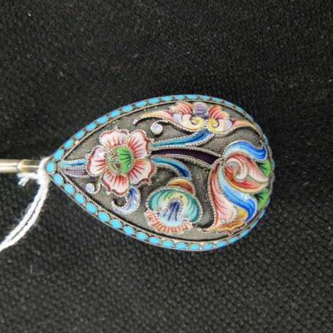 Appraisal: Russian Enameled Sterling Silver Spoon elaborate floral mark excellent