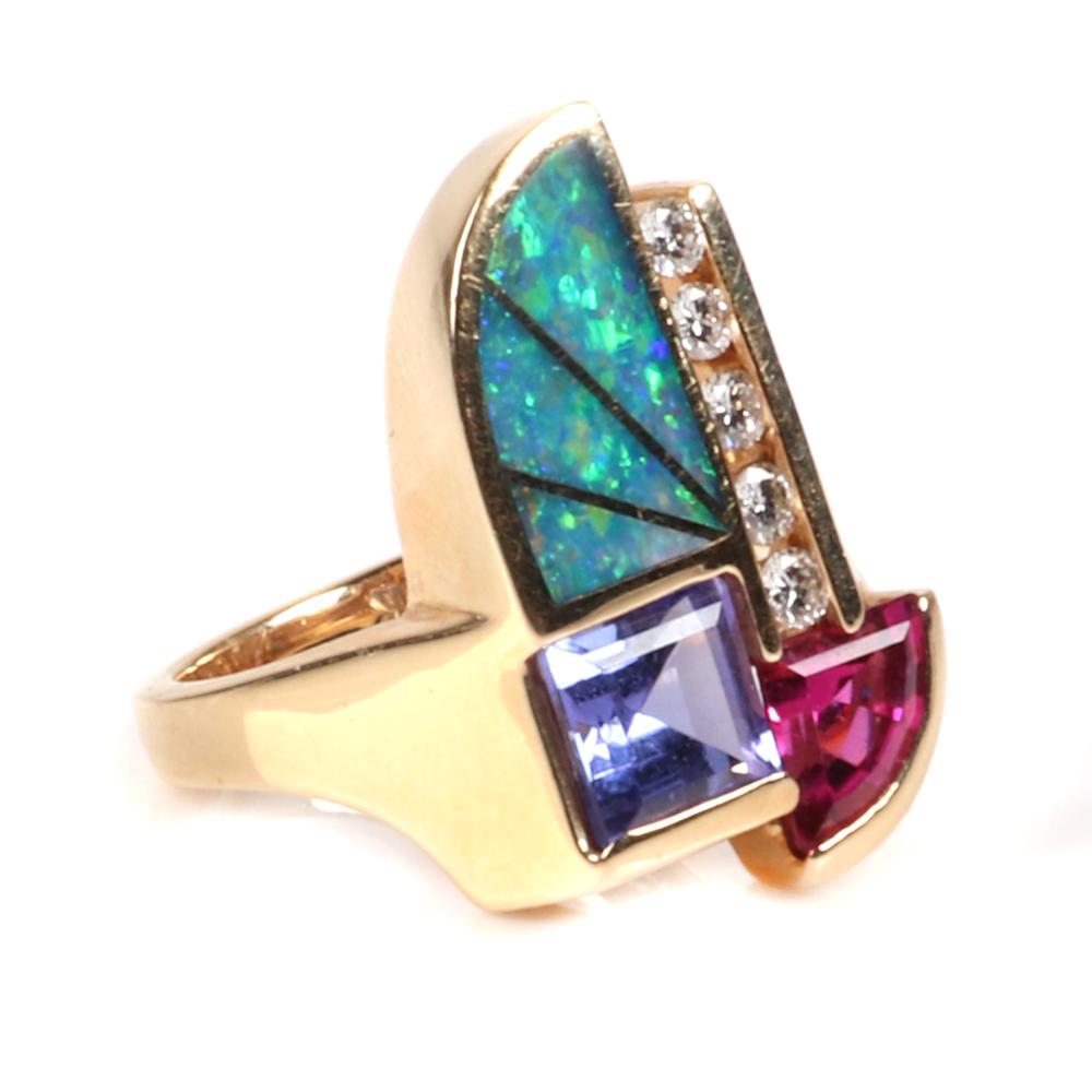 Appraisal: KABANA K YELLOW GOLD RING NKM WITH TANZANITE PINK TOURMALINE