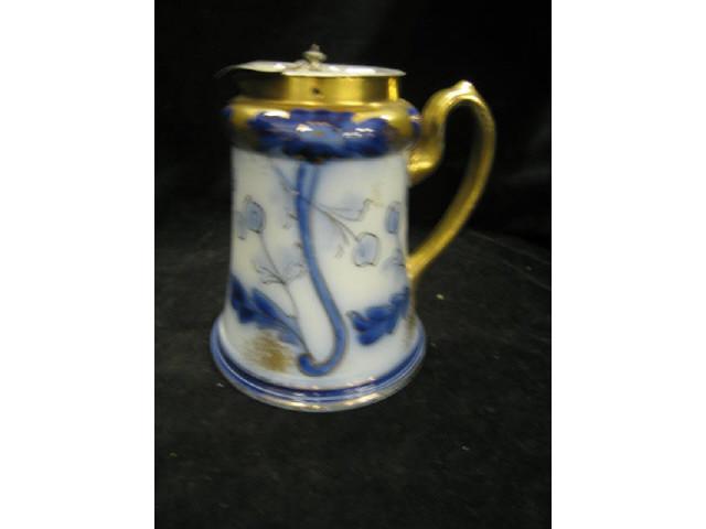 Appraisal: Flow Blue Ironstone Pitcher gold trim hinged syrup style top