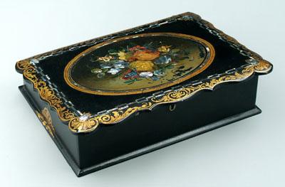 Appraisal: Mother-of-pearl inlaid lap desk inlaid mother-of-pearl and hand painted floral