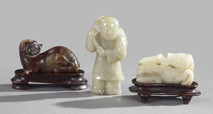 Appraisal: Three Chinese Carved Jade Figures th century comprised of a