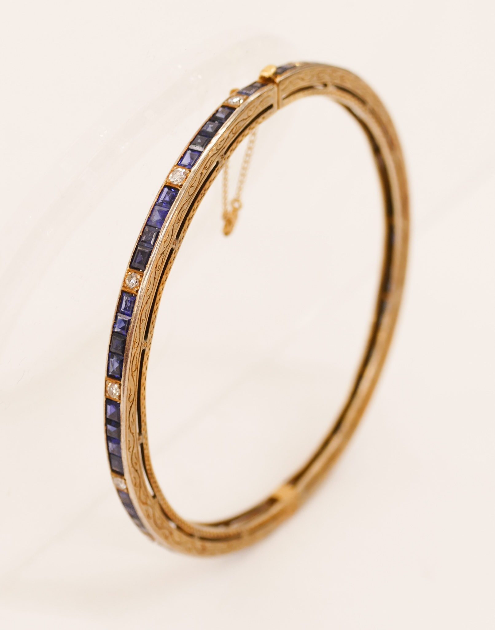 Appraisal: Lady's Art Deco Sapphire Diamond Bangle Bracelet '' A pierced