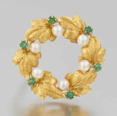 Appraisal: A Ladies' Gold and Pearl Wreath Brooch k yellow gold