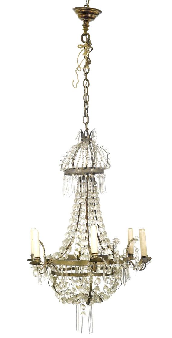 Appraisal: CRYSTAL CHANDELIER Biedermeier probably Germany or Austria Brass frame with