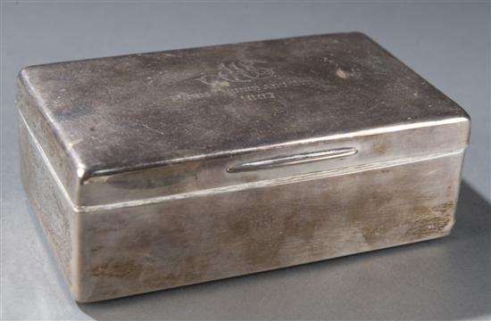 Appraisal: English Sterling and Wood Box c Hindged lid opens to