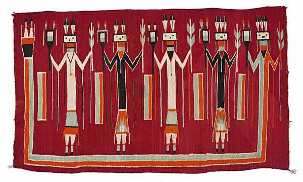 Appraisal: Navajo Yei Weaving woven with red ground and five figures