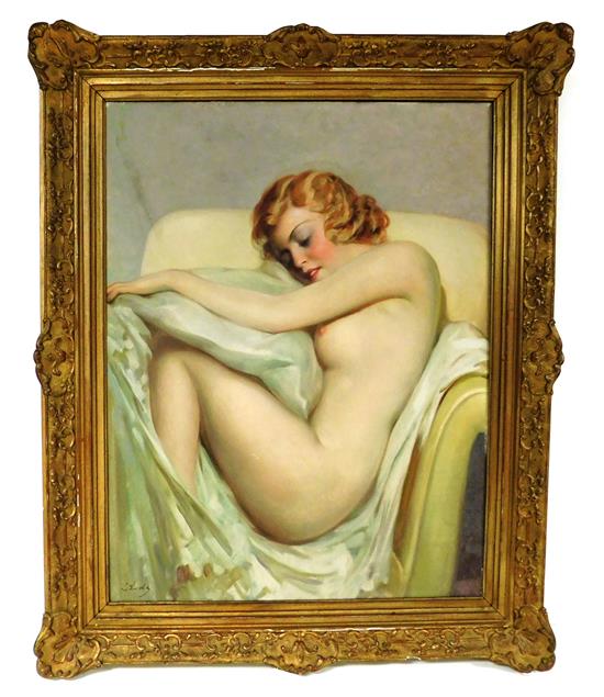 Appraisal: Oil on canvas signed L Lodz LL depicts nude woman