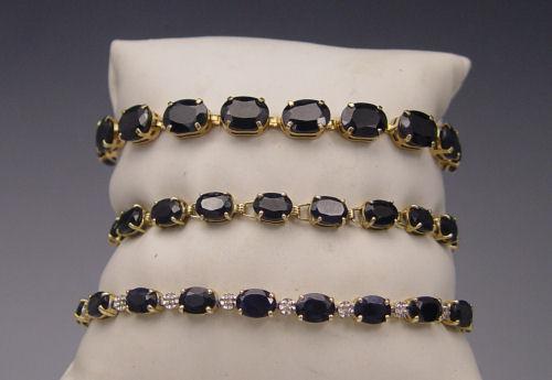 Appraisal: GROUP OF SAPPHIRE BRACELETS Three K yellow gold bracelets contain