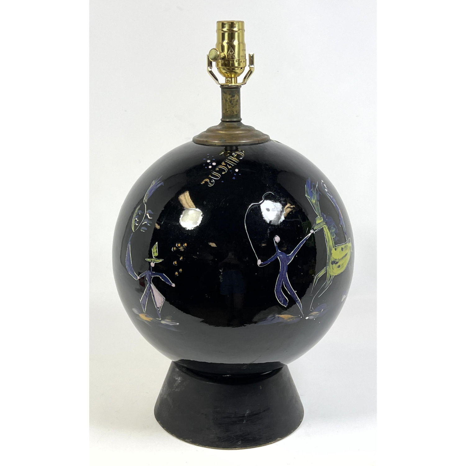 Appraisal: French Deco Globe Table Lamp Black Globe form Pottery Lamp