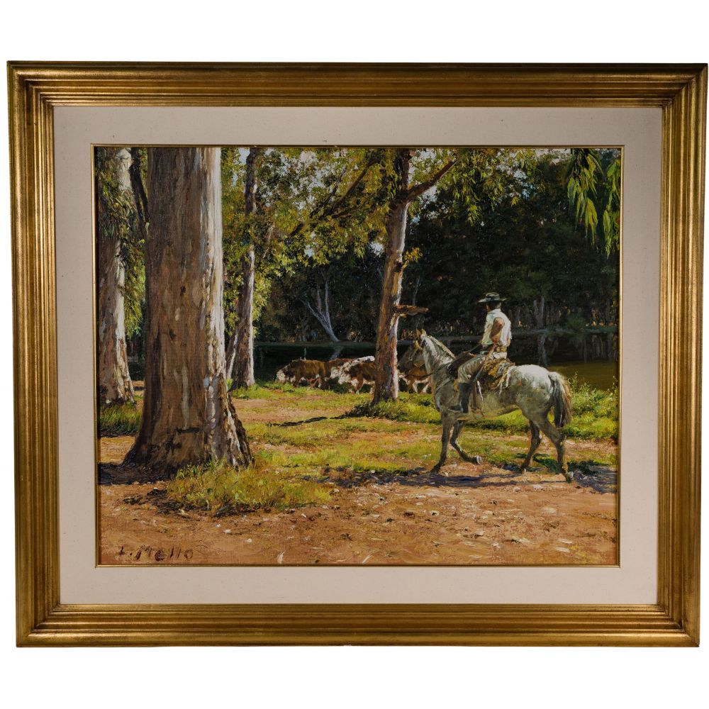 Appraisal: LUIS MELLO URUGUAYAN B GAUCHO SCENE OIL ON MASONITE signed