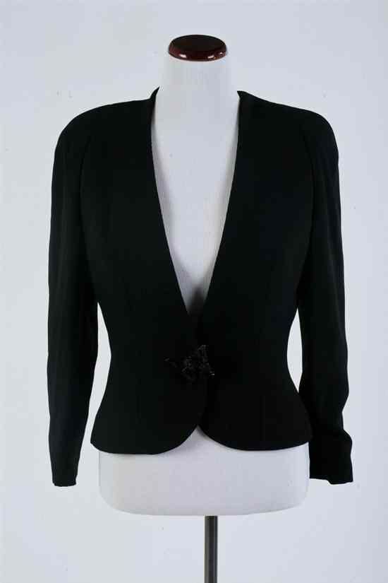 Appraisal: CHRISTIAN DIOR BLACK WOOL JACKET Size Metal butterfly snap closure