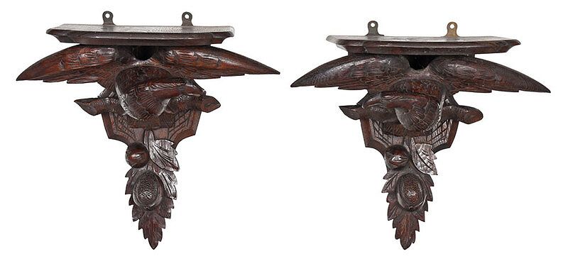 Appraisal: Pair Black Forest Style Eagle Wall Shelves Continental late th