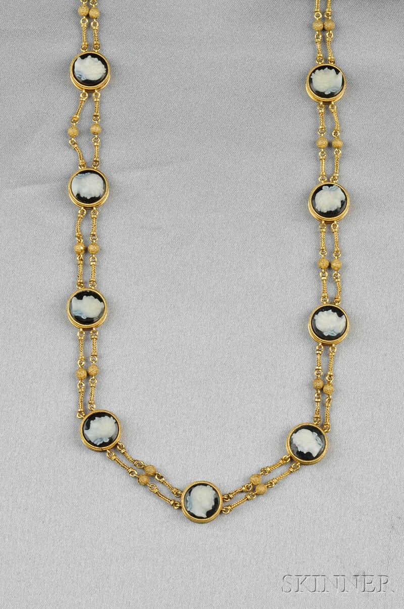 Appraisal: Antique Gold and Hardstone Cameo Necklace bezel-set with eleven hardstone