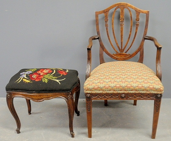 Appraisal: - Shield-back open armchair h and a fruitwood stool with