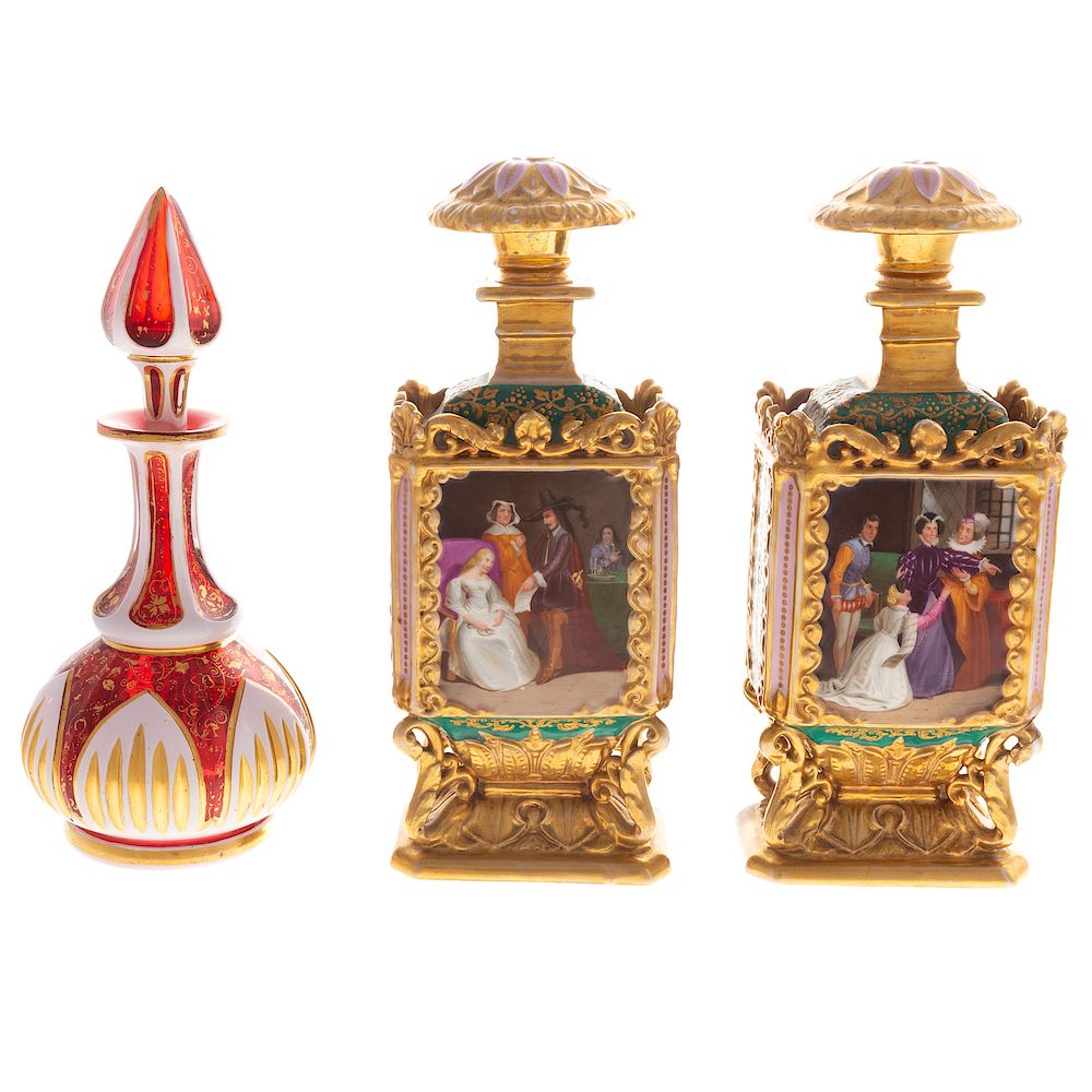 Appraisal: Pair Continental Porcelain Scent Bottles Second half th century pair