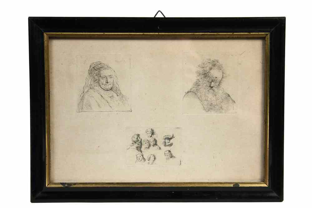 Appraisal: THREE ENGRAVINGS ON ONE SHEET - Three Portrait Studies by