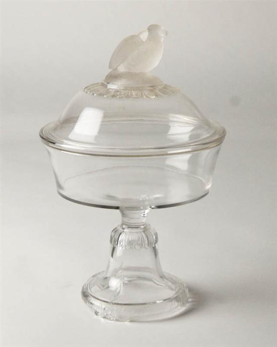 Appraisal: A Frosted Eagle Pattern Glass Covered Compote the compote and