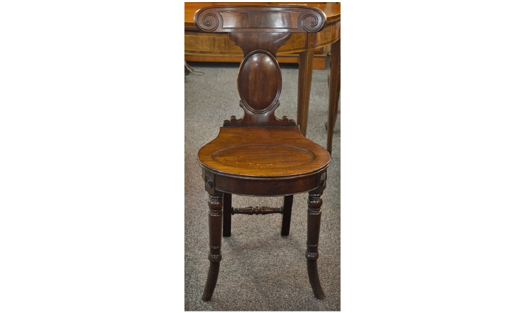 Appraisal: Victorian Mahogany Hall Chair c 's on turned legs