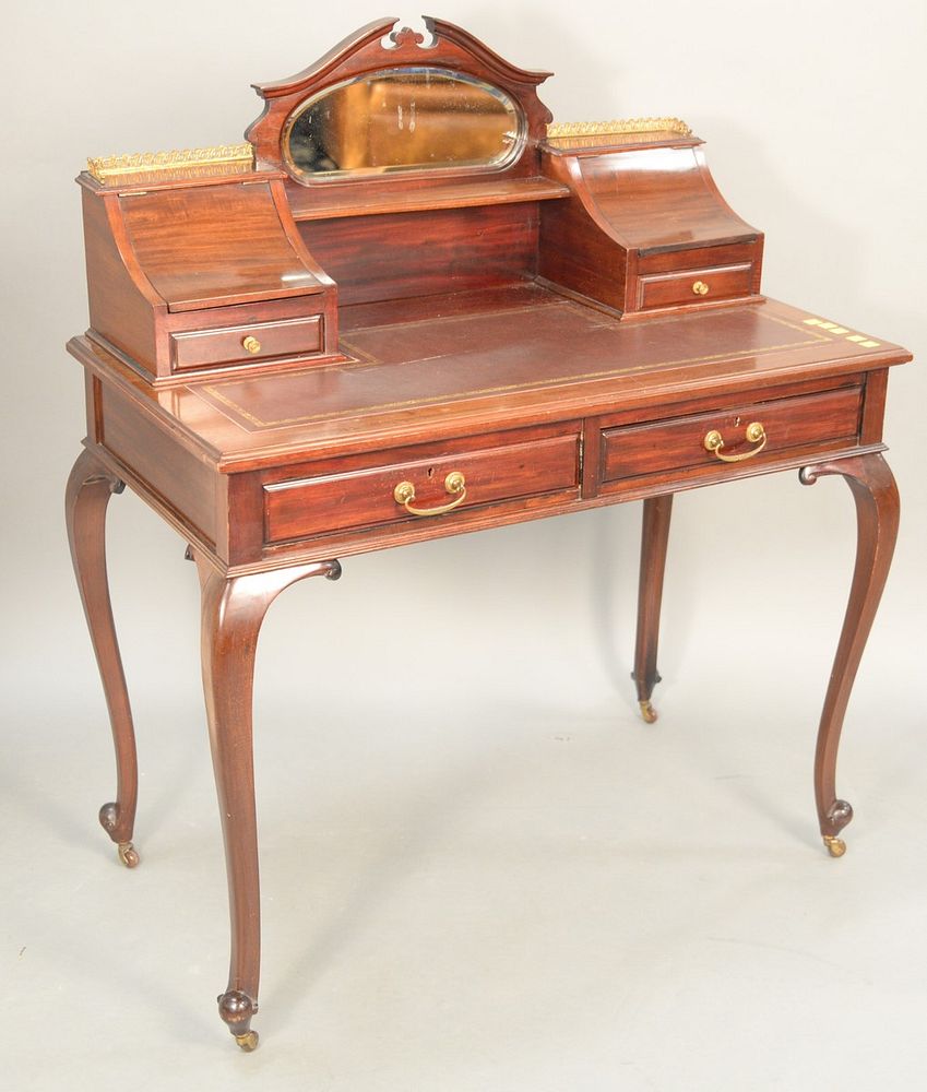 Appraisal: French style mahogany vanity having leather writing surface and mirror