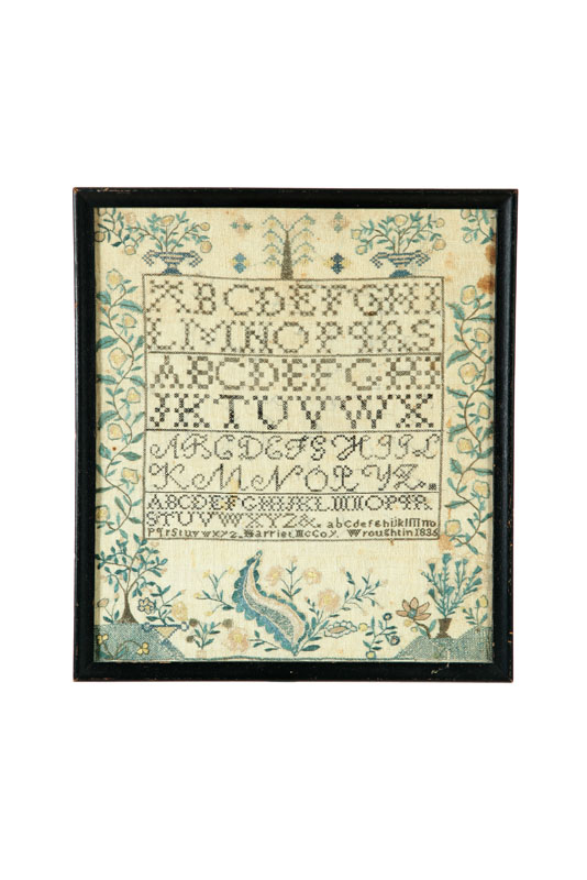 Appraisal: AMERICAN SAMPLER Harriet McCoy New Hampshire silk on linen Floral