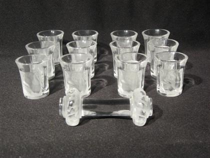 Appraisal: Set of twelve Lalique shot glasses and knife rests Glass