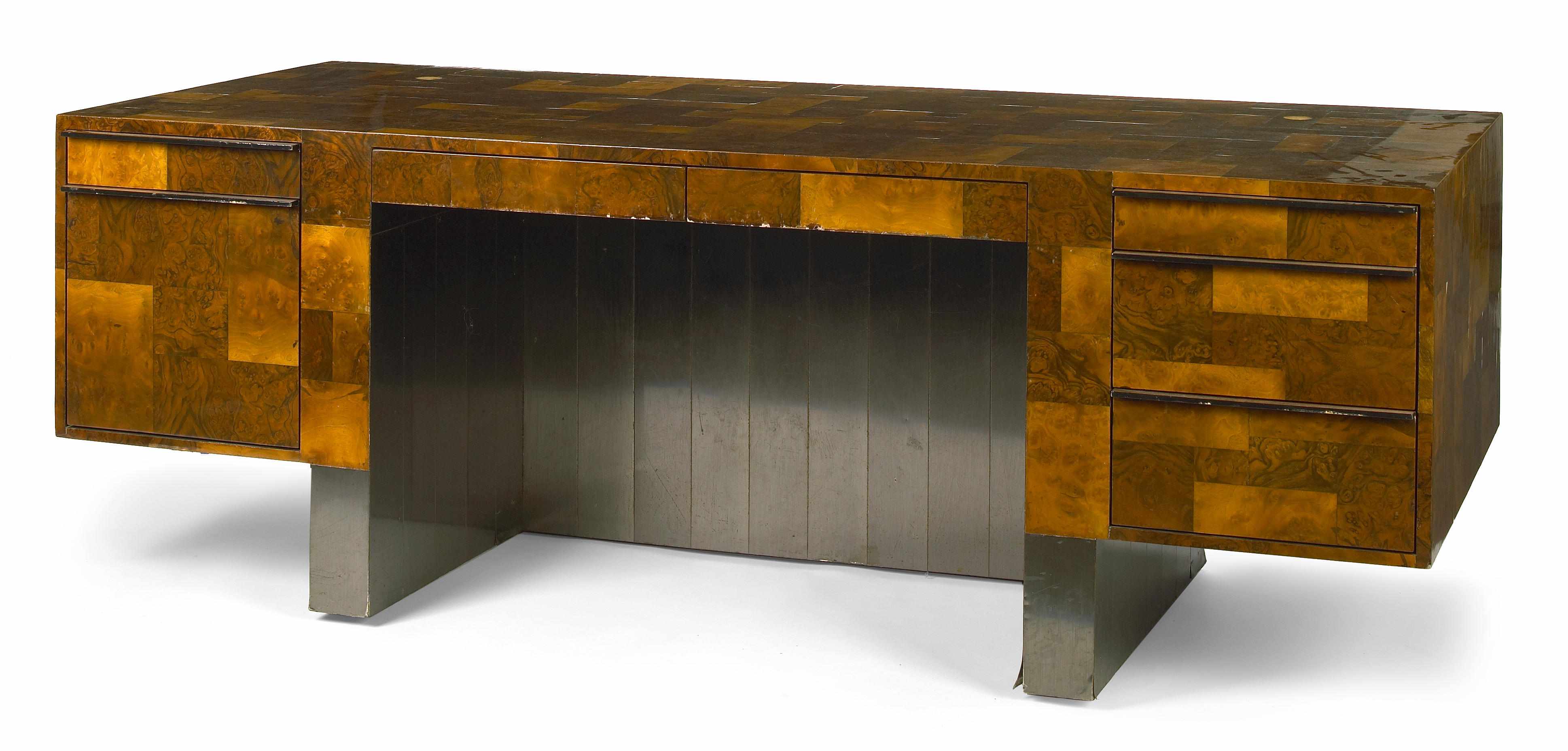 Appraisal: A Paul Evans Cityscape walnut patchwork and metal executive desk